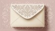 © PAVEL - Elegant vintage embossed paper envelope with floral baroque flap on a transparent background.