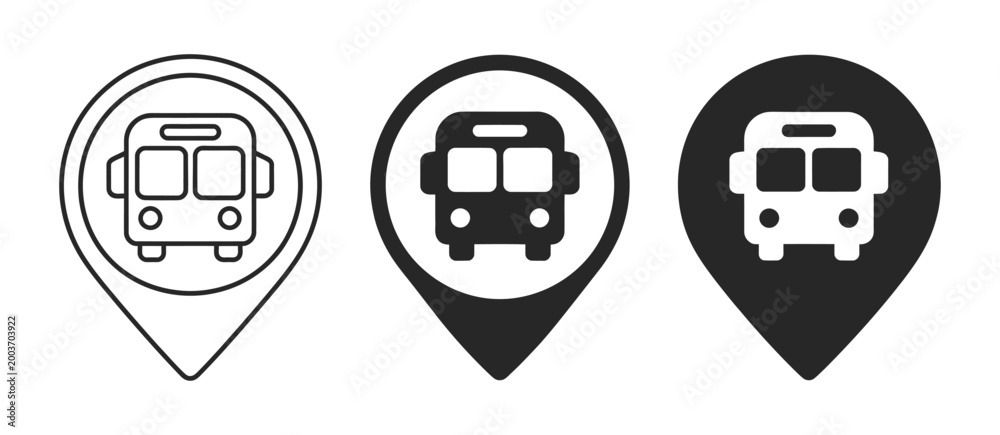 Map pin with bus icon for public transportation location, transit stop ...