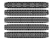 © mahameru - Geometric vehicle tire track patterns set with distressed texture. Symmetrical tread designs, isolated graphic element.