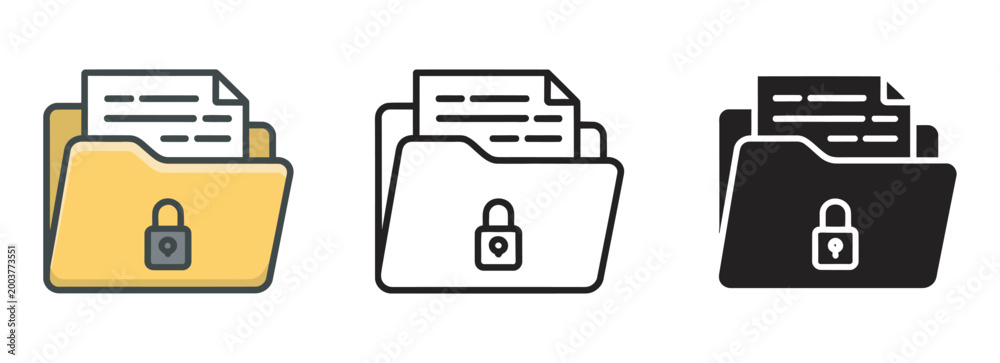 Secure file folders with padlocks on a transparent background, data ...
