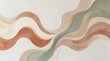 © Rommy - Abstract painting featuring smooth flowing waves of warm earth tones and soft sage green brushstrokes on textured white canvas