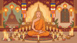 © lliaulli - A monk sits cross-legged in meditation surrounded by candles and flowers in a temple.