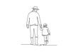 © Rita - Farmer father works in cornfield with his little daughter. working family concept. Single line draw design. Vector graphic illustration