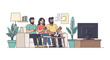 © Santriman - A group of friends enjoying a football match on television while relaxing on a sofa with snacks and drinks.