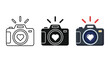 © hasina - Set of three camera icons with heart symbols and flashes, vector illustration