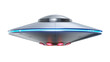 © Ophelia - Sleek silver flying saucer with blue glowing lights and red accents