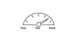 © sohaib - Credit Score Speedometer Gauge Vector Icon with Editable Stroke. Minimalist black line illustration showing poor, fair, and good ratings for financial health, performance, and risk assessment.