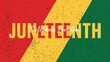 © Sam - Juneteenth lettering sits centered on a diagonal tricolor background with a subtle distressed texture.
