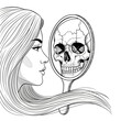 © hope.mee - Woman Sees Skull Reflection in Mirror, Mortality, Vanity, Beauty, Death Concept