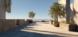 © Adri - Modern terrace with potted trees and ocean view under bright sunlight