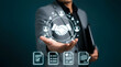 © AK - Businessman holding out his hand with a digital animation of a handshake and people icons, symbolizing cooperation.