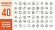 © MR7 - Information technology icon set. Containing IT manager, big data, data analytics, cybersecurity, artificial intelligence and more. Editable line icons. Vector illustration.
