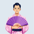 © teuku - Man in Kimono Holding a Purple Fan