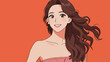© hakule - Elegant cartoon woman with wavy brown hair smiling at camera