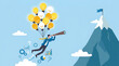 © Phamminn - Creative Businessman Soaring in Glowing Lightbulb Balloon Representing Innovation Visionary Ideas Finding Solutions for New Success and Future Growth Opportunities in Corporate Landscape