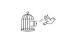© Helena - Bird Flying Out of an Open Cage Minimalist Black Line Vector Icon on White Background. Symbol of Freedom, Liberty, and Release. Editable Stroke Illustration for Web Design and Graphic Projects.