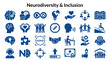 © Iconique Studio - Neurodiversity and Inclusion Icons Representing Brain Health, Diversity, Teamwork, Support, and Accessibility in Society and Workplace