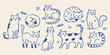 © Victoria - Cat set naive blue sketch pattern vector