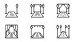 © abidakhatun - Wedding Aisle Icon Set: A collection of simple line art illustrations showcases a variety of wedding aisle and decor arrangements.