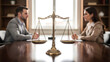 © Fikri Haikal - A legal balance scale between a man and a woman suggesting a divorce or legal dispute concept