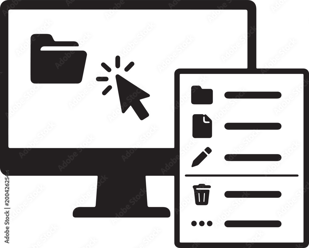 Desktop file management interface icon with cursor click folder and ...