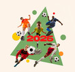 © master1305 - Colorful soccer players around bold 2026 text on geometric sports poster. Concept of football event advertising, tournament promo, fan campaign and energetic social media design.