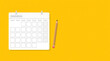 © Thai - Minimalist white daily calendar placed on a vibrant yellow background with a sharpened pencil and ample copy space for business planning, travel scheduling, project milestones, and reminders.