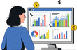 © unikhan - Woman analyzing colorful business graphs on a computer screen with charts