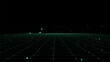 © Liudmyla - Vector abstract technology perspective grid. Detailed wireframe landscape with green lines on black background. Digital space with mesh.