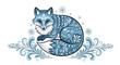 © Mr.KSP - Swedish Folk Art Arctic Fox Vector with Symmetrical Snowflake Kurbits