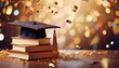 © Lisa - congrats graduates background with books and graduation hat with confetti