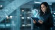 © Arsal Stock - Cybersecurity professional using digital tablet with shield icon, network security specialist in data center, female IT engineer protecting cloud server data