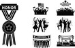 © Mst Raosonara - Medal of honor, crowd celebrating with flags, dancing people, banner vector illustrations.