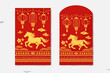 © Tazulislam - Chinese New Year 2026 Year of the Horse Red Envelope Mockup with Golden Horse and Traditional Lanterns, Lunar New Year Hongbao Vector Illustration for Spring Festival Celebration and Fortune.