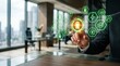 © abc123man - Corporate office technology demonstration close-up on urban digital innovation