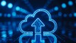 © Zargham - Cloud upload technology concept with glowing digital cloud icon and futuristic data transfer background
