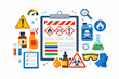 © Satoru - Safety Data Sheet SDS Concept with GHS Hazard Symbols, Chemical Bottles, Protective Gear, and Checklist in Flat Vector Illustration Style for Workplace Safety and Laboratory Compliance