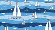 © cipto - Seamless Pattern of Sailboats on Blue Waves, Nautical Summer Theme