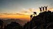 © Ada - Group of people on peak mountain climbing helping team work , travel trekking success business concept. Silhouette of a business team helping each other climb a mountain peak with copy space