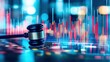 © ABDUL - Gavel and financial market graphs representing legal and economic compliance and justice