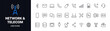 © Meico Studio - Clean network and telecom line icons vector set featuring communication, connectivity, mobile, and data symbols. Ideal for tech apps, websites, dashboards, and telecommunications platforms.