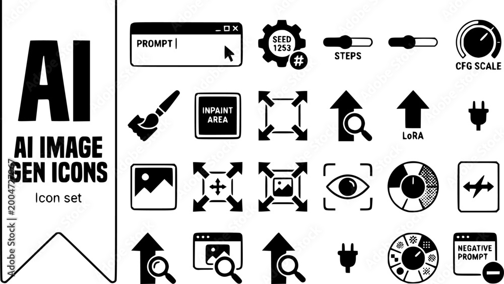 AI Image Generation Controls Icon Set Prompt Field Seed Steps CFG ...