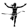 © Arra Vais - Female runner crossing finish line with arms raised and a celebratory gesture. This athlete is sprinting past the finish line with determination and excitement.