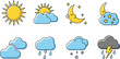 © MstRuna - Vector illustration set of cute weather icons featuring sun, clouds, rain, snow, lightning, and night sky moon elements for climate forecasting and seasonal design.
