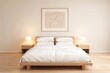 © Nyetock - Minimalist bedroom with warm wooden tones and soft lighting.