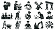 © 21graphic - Black and White Icons of Workers in Construction, Cooking, and Mechanics Industries