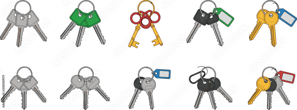 A comprehensive collection of various metal house keys and bunches ...