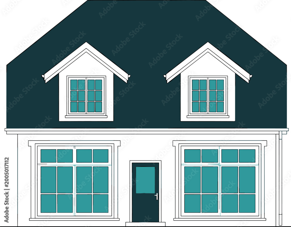PrintModern residential house vector illustration with dormer windows ...