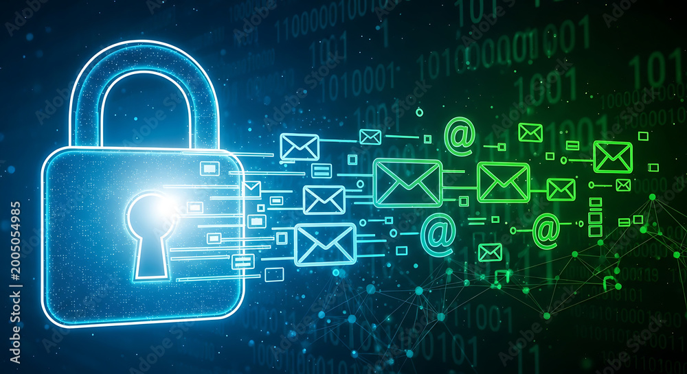 Secure email communication with digital lock and encrypted messages ...