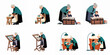 © Nadhirotul - Collection of flat vector illustrations depicting a grandmother sharing family memories, photographs, and reading books with her young grandchildren.